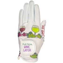 Giggle Golf Women's Golf Glove (Large, Worn On Right Hand, Putt Now Wine Later (New))