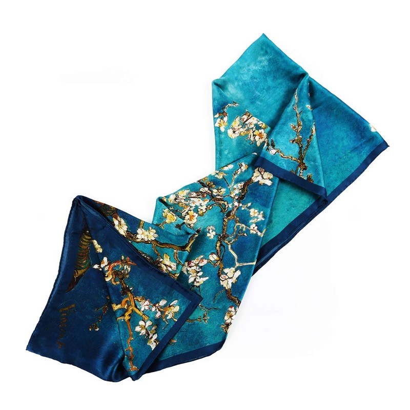 Prettystern Van Gogh Silk Stole Blue XXL Oversize Almond Tree
