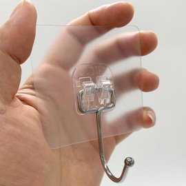 Large Adhesive Hooks 44Ib(Max), 20PCs Heavy Duty Waterproof Hooks, Transparent Self-Adhesive Waterproof and Anti-Rust Wall Hooks for Keys, Bathrobes and Towels in The Kitchen, Bathroom