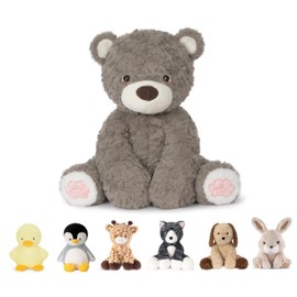 Niuniu Daddy 14" | 3.5 Pound Weighted Teddy Bear Stuffed Animal for Kids Adults, Giant Brown Bear Plush Toy Body Pillow, Weighted Beads for Stuffed Animals for Birthday Christmas Holiday Presents