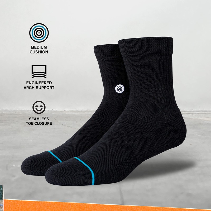 Stance Icon Quarter Socks 3-Pack (Black, Small)