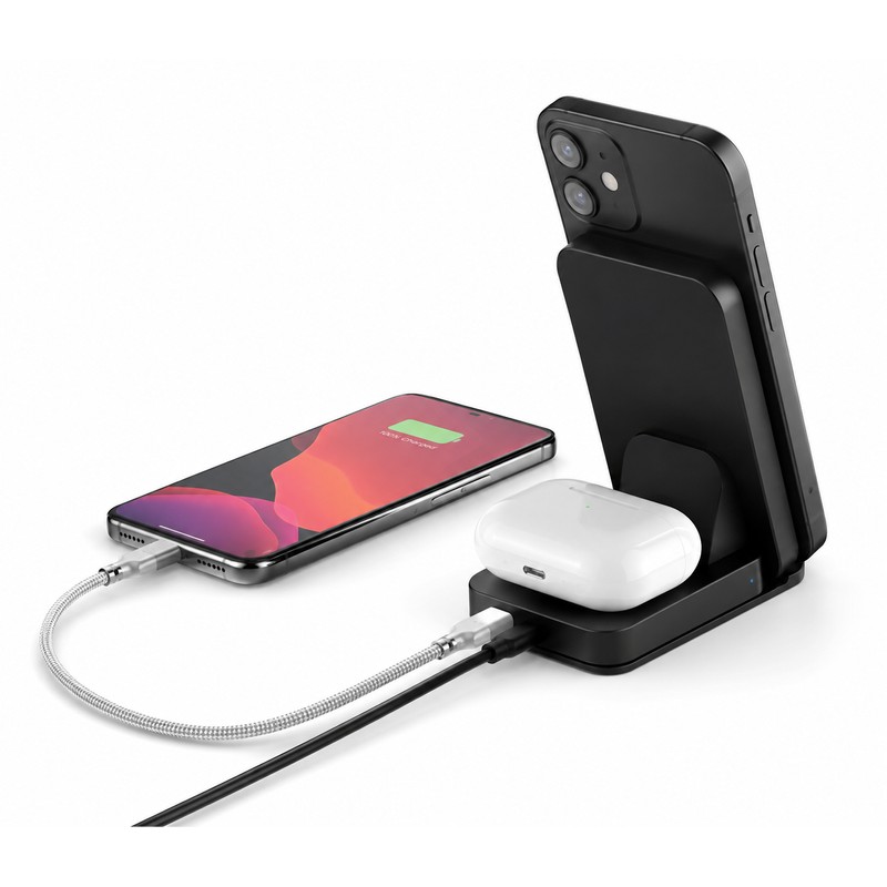 2-in-1 Wireless Charging Stand – 15W Qi Phone Charger &