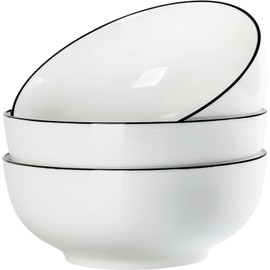 Yuanlity 60 oz Large Soup bowl,8'' Big Ramen bowls, Pho, Noodle, and Salad Bowl，Set of 3, White Ceramic Bowls, Versatile & Microwave Safe