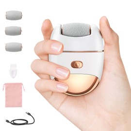電動角質リムーバー Luxspire かかと 角質取り 3種ローラー 2段階強度調整 USB充電式 小型 ハードスキンリムーバー 防水規格IPX7 LEDライト付き LCDモニター付き ワンタッチ脱着 踵 角質取り 電池残量表示 かくしつとり 足 電動角質ローラー 角質ケア 水洗い可能 フットケアツール ホワイト