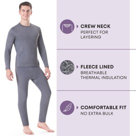 Rocky Thermal Underwear for Men (Long Johns Thermals Set) Shirt & Pants, Base Layer (Melange Charcoal Grey - Lightweight/X-Large)