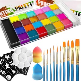 Pintura Facial y Pintura Corporal, Juego de Kit de 26 Colores de Pintura Facial y Corporal a Base de Aceite, con 10 Pinceles y Paleta de Pinturas de Diferentes Tamaños, Maquillaje Halloween, Navidad, Año Nuevo y Cosplay