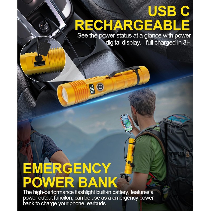 Rechargeable Flashlight High Lumens- Super Bright Magnetic Flash Light with