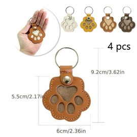 4 Pcs Leather Pet Memorial Keychain, Pet Memorial Keyring, Pet Fur Keepsake, Pets Hair Storage Pouch Fur Memorial Keyring For Pet Commemorative,Dog Cat Paw Shape Leather Keychain Pendant