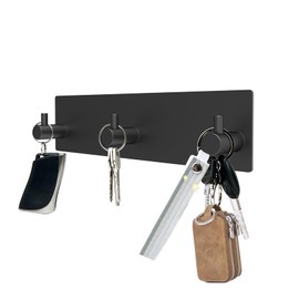 Bstansion Key Holder for Wall, Self Adhesive Stainless Steel Key Hanger with 3 Key Hooks Wall Mount, Key Rack Organizer for Keys, Coat, Bag, Key Holders for Office, Door, Bathroom, Kitchen - Black