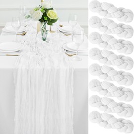 8Pack White Cheesecloth Table Runner 10FT Gauze Cheese Cloth Table Runner 35x120Inch Long Boho Spring Easter Table Runners Rustic Sheer Table Runners for Wedding Baby Shower Bridal Shower Decor