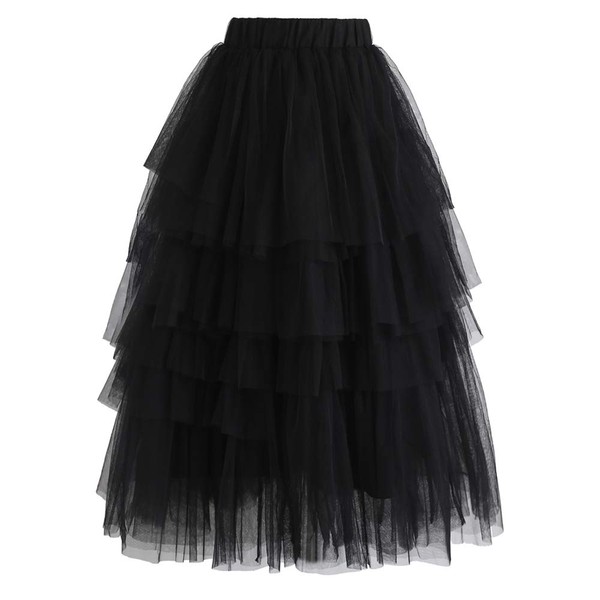 CHICWISH Women's Black Tiered Layered Mesh Ballet Prom Party Tulle