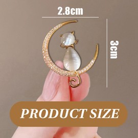 BQRKOTM Pack of 2 Moon and Cat Brooches for Women, Rhinestone Brooch Pins Fashion, Lapel Pin Elegant Gold, Scarf Pin Clip for Women