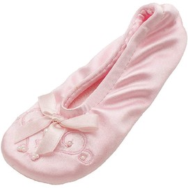 isotoner girls Satin Ballerina With Embroidered Pearl Ballet Flat, Pale Pink, 2-3 Big Kid US