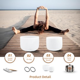 Ryan Dvan 2Pcs Set Crystal Singing Bowl 7F+8A Sound bath Bowl with Padded Carrying Case and Suede Striker Sound Health Bowl