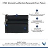 CTM Women's Leather Coin Purse with Front Pocket, Black