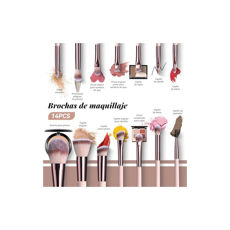 Set de viaje de brochas de maquillaje 14 brochas de