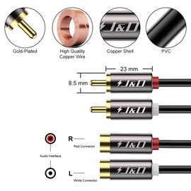 J&D 2 RCA Extension Cable, RCA Cable, Gold Plated Copper Shell Heavy Duty 2 RCA Male to Female Stereo Audio Extension Cable, 6 Feet