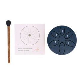 Tongue Drum 3inch 6 Tone Steel with 1pcs Drumstick Mini Handpan Drum for Musical Instrument Navy Blue