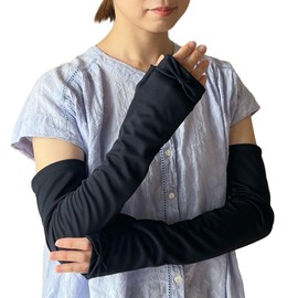 TRAX SHOP Women's UV Gloves, Long Arm Cover, Cooling Sensation, UV Protection, For Summer, Summer, Cool, Mesh, Anti-Slip, Sun Protection, Sun Protection, Ribbon Type: Black