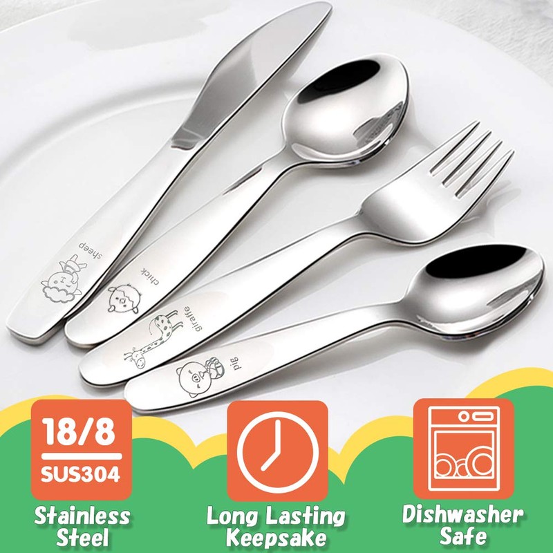Kids Silverware Set Toddler Utensils 18/8 Stainless Steel 4PCS Fork