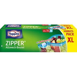Toppits Zipper, 3 Litre, XL Storage Pack, Pack of 12, Zip, Transparent