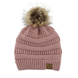 American Trends Beanies Women Winter Hats for Women Satin Lined Slouchy Beanie with Pom Pom Winter Warm Cable Knit Snow Ski Hat Pink