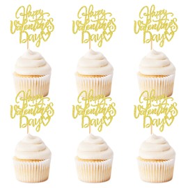 Keaziu - Paquete de 24 adornos dorados para magdalenas para el día de San Valentín, para decoración de pasteles, San Valentín, boda, fiesta, suministros de día de San Valentín, color dorado 3