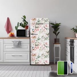 Flortlias Refrigerator Floral Cover Skin Peel and Stick Wallpaper Fridge Vinyl Wrap for Living Kitchen Decor, Watercolor Rose