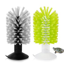 2pcs Turtle Brush with Suction Cup, Tortoise Shell Cleaning Scrub, Pet Back Mud Bristle Cleaner, Exfoliate Scrubber Scratcher, Aquatic Aquarium Tank Toy Accessories, Kitchen Sink Wine Bottle Glass