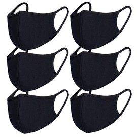 FECEDY 6pcs/Pack Black Mask Windproof Dustproof Masks Breathable Reusable Washed for Outdoor Sport Half Face Earloop Cotton Masks