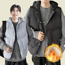 Daily Men's Padding Winter Insulation Quilted Hat Down Parka vest black 95