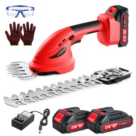 Hedge Trimmer Cordless,2 in 1 Hedge Shrub Grass Shears,21 V Electric Hedge Trimmer Grass Cutter Bush Trimmer with 2 PCS Rechargeable Battery for Garden, Lawn, Yard (Red)