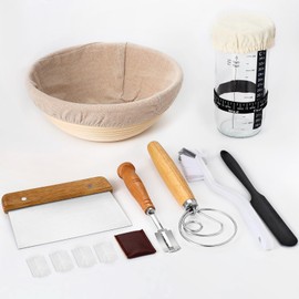 Sourdough Starter Kit - 9 inch Banneton Bread Proofing Basket and 34 oz Sourdough Starter Jar with Comprehensive Bread Making Tools Supplies, Sourdough Bread Baking Supplies