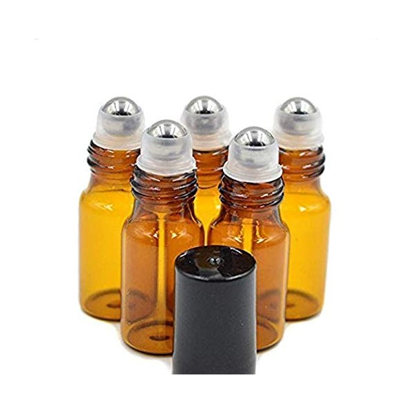 WOIWO 12PCS 10ML Amber Empty Brown Glass Roll-on Bottles With Stainless Steel Roller Balls And Black Cap For Essential Oil Perfumes Lip Balms