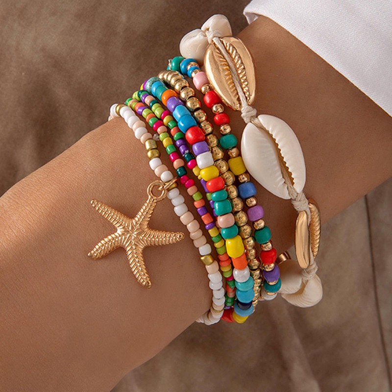 Luolinice 7PCS Shell Bracelet for Women Boho Layered Seashell Bracelet