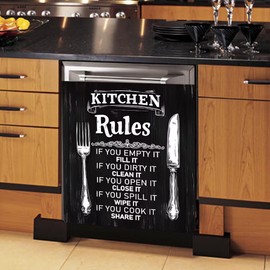 Kitchen Rules Magnetic Dishwasher Cover,Rustic Wood Dishwasher Magnet Cover, Farmhouse Kitchen Rules Sign, Dishwasher Door Decal Refrigerator Sticker Housewarming Home Decorative 23" x 26"
