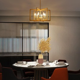 peskoe Gold Chandelier Modern Geometric 6-Light, Farmhouse Dining Room Light Fixture Over Table Kitchen Island Lighting Fixtures Metal Hanging Pendant Lighting, E12