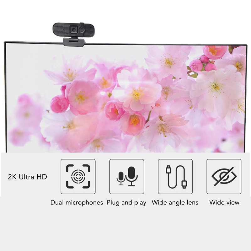 PC Webcam 2K UHD with Microphone Wide Angle USB Plug