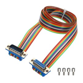 MECCANIXITY 1 Pcs IDC Rainbow Wire Flat Ribbon Cable DB15 Male to DB15 Female 39.4 Inch Length 2.54mm Pitch Breadboard Jumper Wires for Electronic Projects