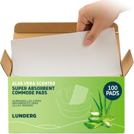 Lunderg Aloe Scented Super Absorbent Commode Pads - Medical Grade Value Pack 100 Count - for Bedside Commode Liners Disposable, Adult Commode Chair, Portable Toilet Bags - Light Scent