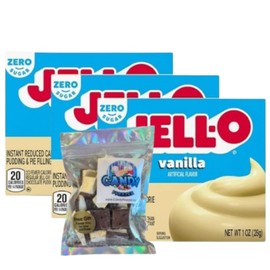 Instant Pudding & Pie Filling Mix 1 oz Box (Pack of 3) with 1 oz Candy Freezer Freeze Dried Ice Cream Bites (Zero Sugar Vanilla) - Candy