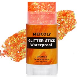 MEICOLY Orange Face Body Glitter Stick,Hair Glitter Stick for Kids and Women,Sparkle Chunky Glitter Makeup,Waterproof Face Glitter for Party Rave Festival