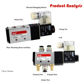 RIH Pneumatics Solenoid Valve 4V210-08 12V/24V/110V Series Single Coil Pilot-Operated Electric 2 Position 5 Way Connection Type (DC24V/Junction Box, 1/4"NPT)