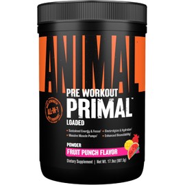 Animal Animal Primal Muscle Hydration + Preworkout Powder C Contains Beta Alanine, 3DPump, Caffeine & Electrolytes C Improves Energy, Focus, Endurance & Absorption C Fruit Punch Flavour, 507g