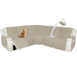 Arfntevss Recliner Sectional Couch Covers 1OO% Waterproof L Shape Sofa Cover for Reclining L Shaped Sectional Slipcover for Dog Washable Corner Non Slip Furniture Protector (5 Seater, Light Khaki)