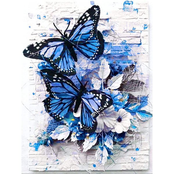 dogmoon Diamond Painting, 30 x 40 cm 5D Adult Diamond Painting Kits, 5D Diamond Painting Pictures, Full Round Drill Kits, DIY Cross Embroidery Painting Kits for Home Wall Decor (Blue Butterfly)