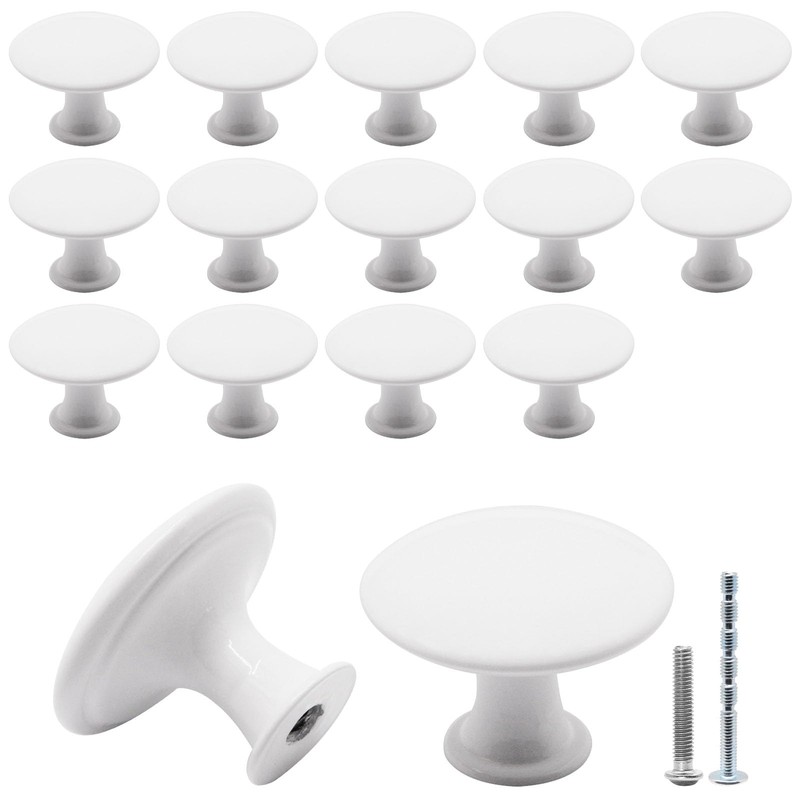 SWZHAI 16 Pcs White Cabinet Knobs, Round Dresser Knob Kitchen
