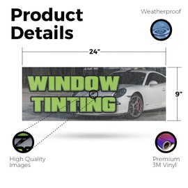Window Tinting Vinyl Decal 24 Inch x 9 Inch Weatherproof Heavy-Duty Adhesive Backing | Professional Installations, Clear Messaging, Durable Material | Made in USA