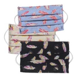 NOVICA Artisan Handmade Cotton Face Masks 3 Single Layer Pleated Print Elastic Loop Accessories Assorted Printed Indonesia ' Free As A Feather' Set of 3