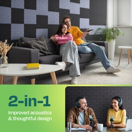 Ekkogo Acoustic Panels 18-Pack Soundproof Wall Panels 12"X12"X0.4" Brick Style Sound Panels Premium Sound Dampening Panels Easy Self Adhesive Installation - [Dark Gray]